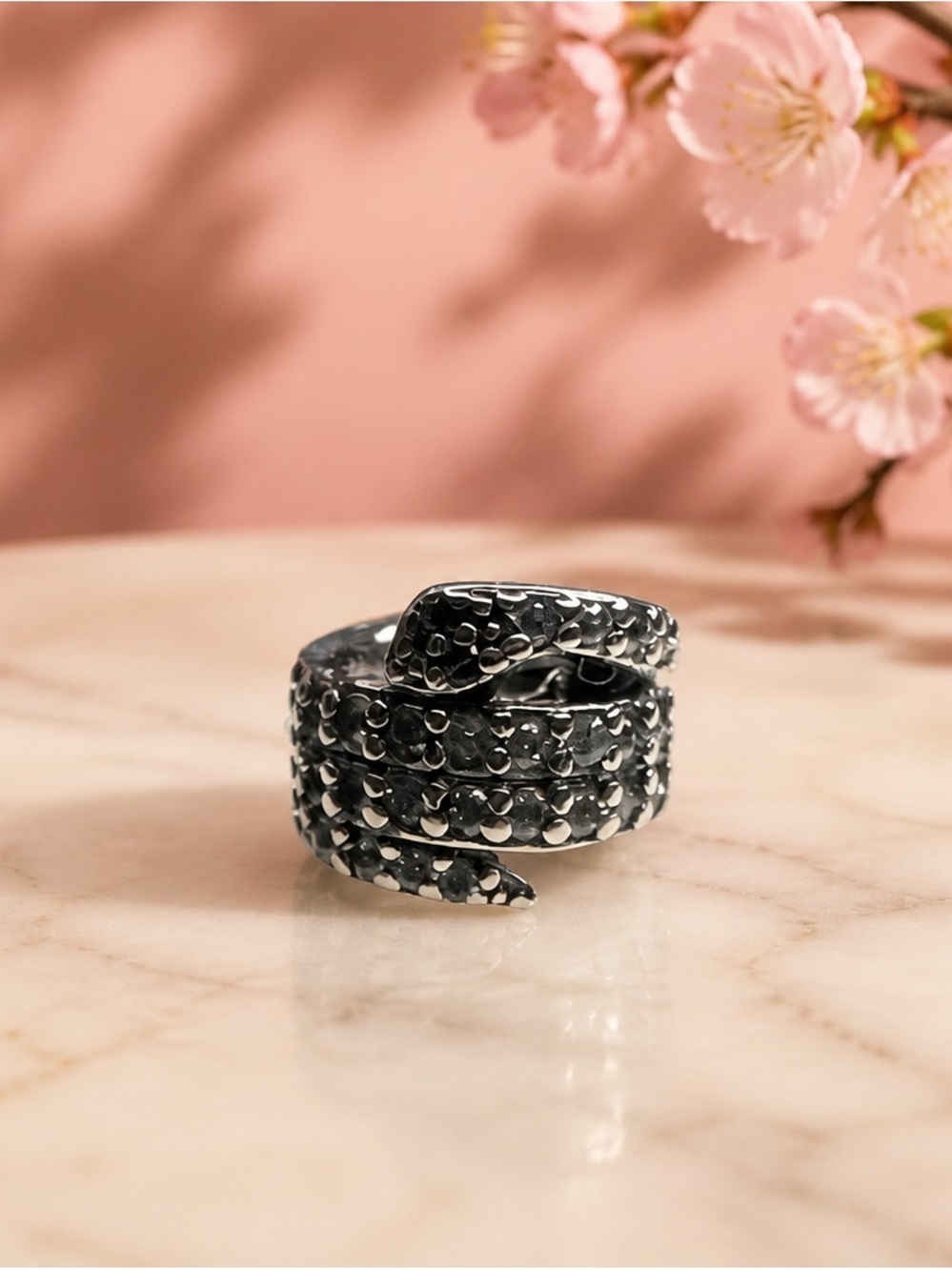 Sterling Silver Textured Snake Wrap Ring - Black Finish new with out tag